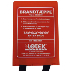 Brandtæppe 1,20x1,8m i box, Dansk tekst