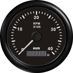 KUS Omdrejningstæller 0-4000 M/Timetæller Sort Ø85 mm.