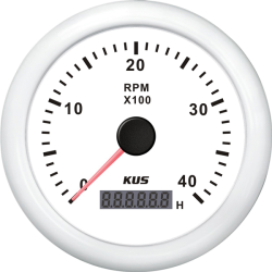 Kus omdr.tæller benzin 0-4000 1.-10p m/timet.hvid 12/24v ø85